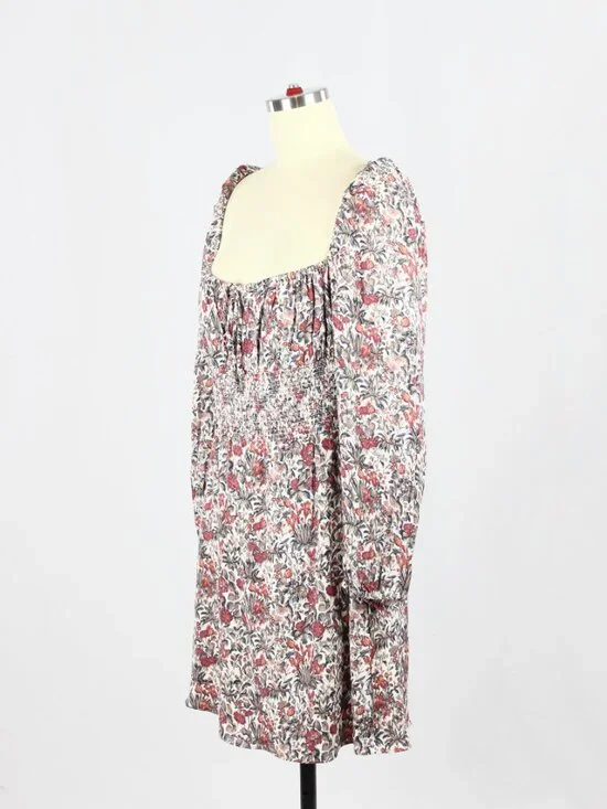 Aritzia SUNDAY BEST Arden Floral Crepe Square Neck Smocked Mini Dress, Size L - Picture 4 of 15
